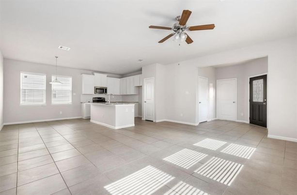 Empty room, Interior, Kitchen, Pendant Lights, Stainless Steel Appliances
