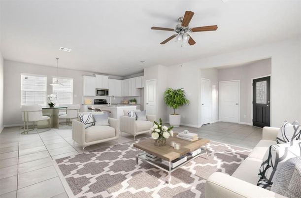 Dining room, Interior, Kitchen, Living room, Pendant Lights, Stainless Steel Appliances