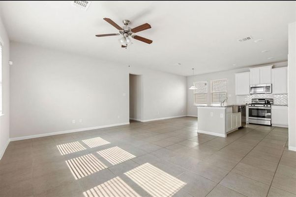 Empty room, Interior, Kitchen, Pendant Lights, Recessed Lighting, Stainless Steel Appliances