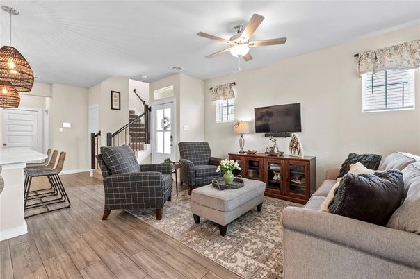 Interior, Living room, Pendant Lights, Wood Texture Flooring