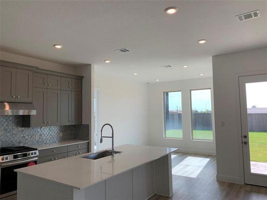 Interior, Kitchen, Recessed Lighting, Stainless Steel Appliances, Water, Wood Texture Flooring