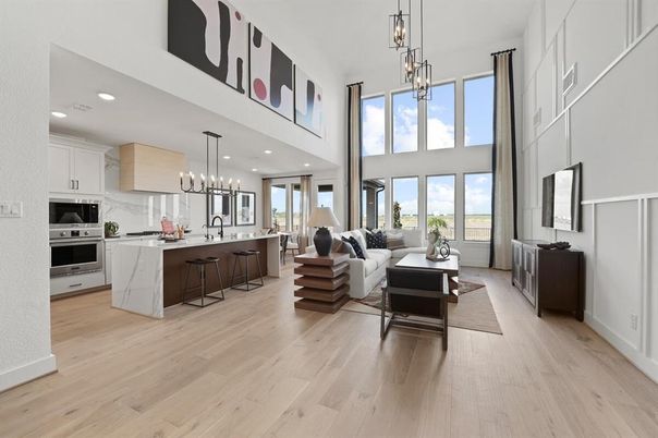 Interior, Kitchen, Living room, Pendant Lights, Recessed Lighting, Stainless Steel Appliances, Wood Texture Flooring