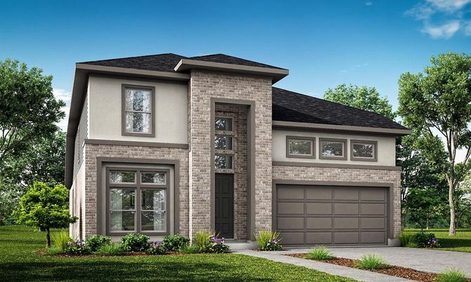 Attached, Exterior, Facade, Brick Facade, Modern
