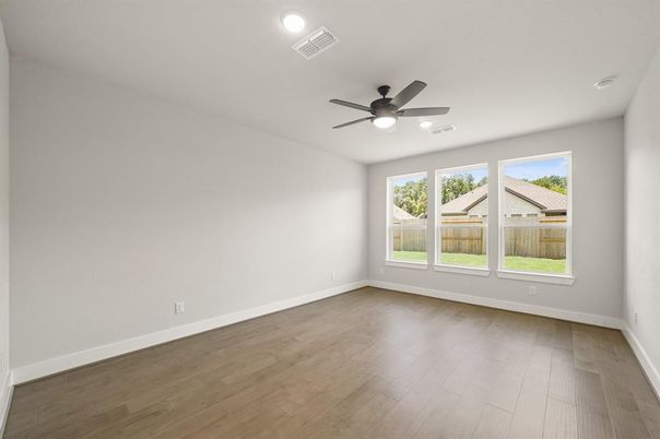 Empty room, Interior, Recessed Lighting, Wood Texture Flooring