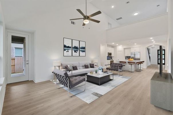 Interior, Kitchen, Living room, Recessed Lighting, Wood Texture Flooring