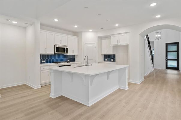 Chandelier, Interior, Kitchen, Recessed Lighting, Wood Texture Flooring