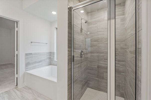Bathroom, Glass Shower, Interior, Marble, Recessed Lighting
