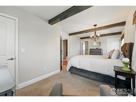 Bedroom, Chandelier, Interior, Wooden Beams