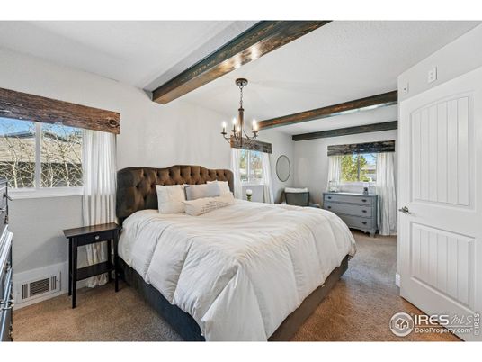 Bedroom, Chandelier, Interior, Wooden Beams