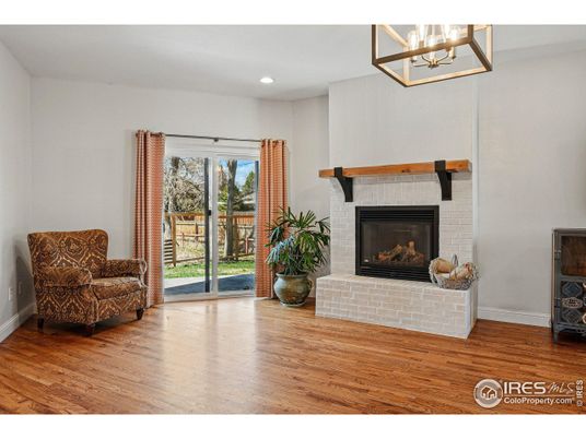 Fireplace, Interior, Pendant Lights, Recessed Lighting, Wood Texture Flooring
