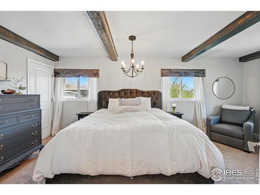 Bedroom, Chandelier, Interior, Wooden Beams