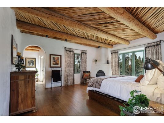 Bedroom, Fireplace, Interior, Wooden Beams, Wooden Ceilings, Wood Texture Flooring