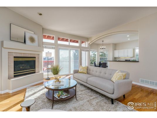Dining room, Fireplace, Interior, Living room, Pendant Lights, Recessed Lighting, Wood Texture Flooring