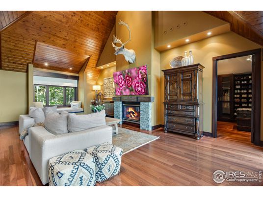 Fireplace, Interior, Living room, Recessed Lighting, Wooden Ceilings, Wood Texture Flooring