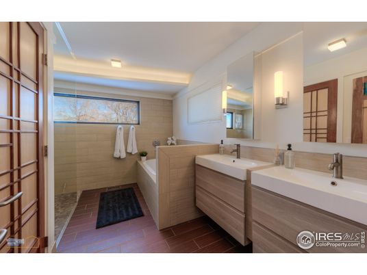 Bathroom, Dual Sink Vanities, Glass Shower, Interior, Wood Texture Flooring