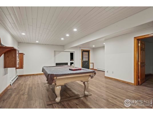 Billiard Table, Game Room, Interior, Recessed Lighting, Wood Texture Flooring