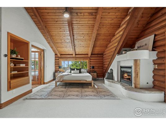 Bedroom, Fireplace, Interior, Wooden Beams, Wooden Ceilings, Wooden Walls
