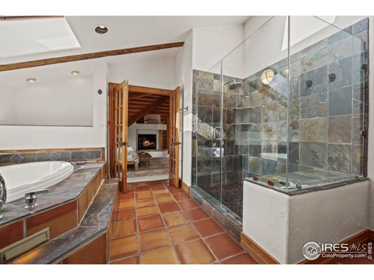 Bathroom, Fireplace, Glass Shower, Interior, Recessed Lighting