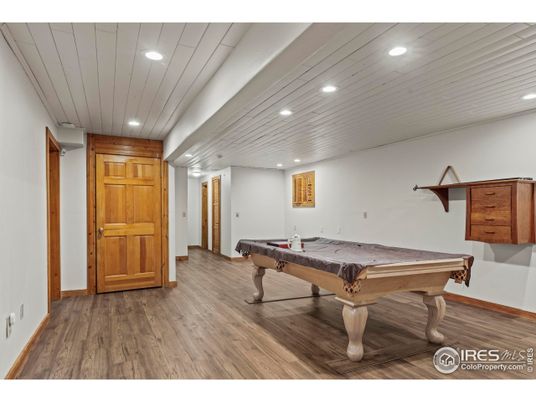 Billiard Table, Game Room, Interior, Recessed Lighting, Wood Texture Flooring