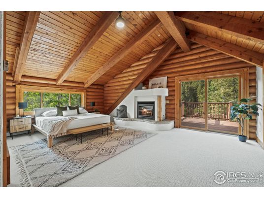 Bedroom, Fireplace, Interior, Wooden Beams, Wooden Ceilings, Wooden Walls