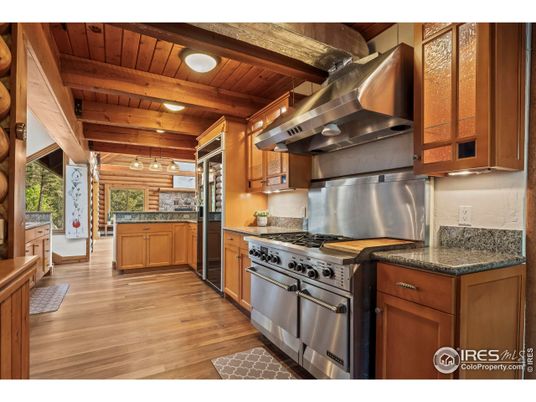 Interior, Kitchen, Pendant Lights, Stainless Steel Appliances, Wooden Beams, Wooden Ceilings, Wood Texture Flooring