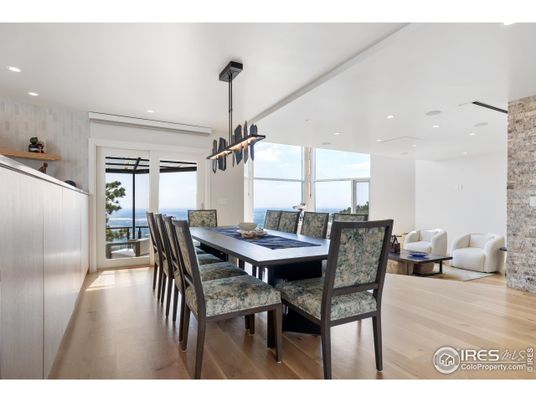 Dining room, Interior, Pendant Lights, Recessed Lighting, Water, Wood Texture Flooring