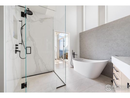 Bathroom, Free Standing Baths, Glass Shower, Interior, Marble, Marble Walls