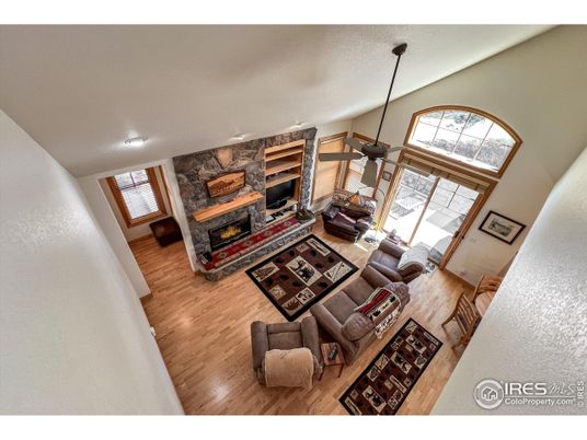 Fireplace, Interior, Living room, Pendant Lights, Stone Walls, Wood Texture Flooring