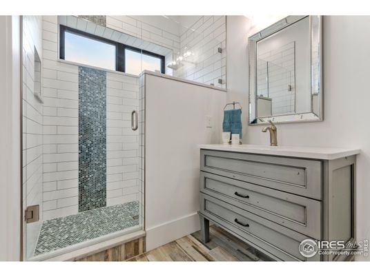 Bathroom, Glass Shower, Interior, Wood Texture Flooring