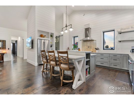 Interior, Kitchen, Pendant Lights, Stainless Steel Appliances, Wood Texture Flooring