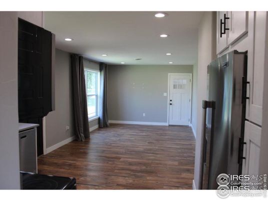 Empty room, Interior, Kitchen, Recessed Lighting, Wood Texture Flooring