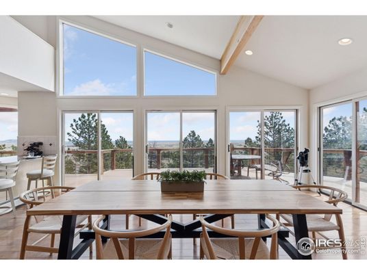 Dining room, Interior, Recessed Lighting, Wooden Beams, Wood Texture Flooring