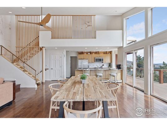 Dining room, Interior, Kitchen, Recessed Lighting, Stainless Steel Appliances, Wood Texture Flooring