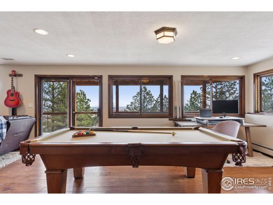 Billiard Table, Game Room, Home Office, Interior, Recessed Lighting, Wood Texture Flooring