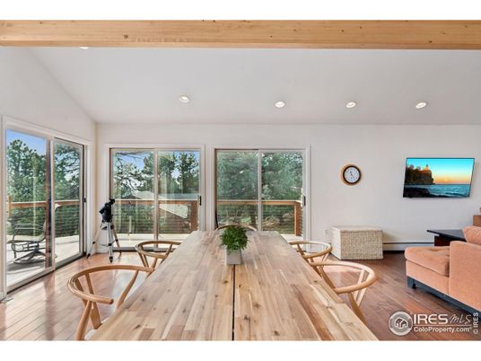 Dining room, Interior, Recessed Lighting, Wooden Beams, Wood Texture Flooring