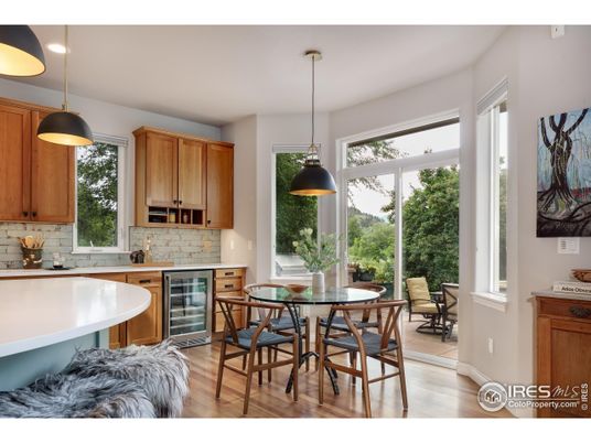 Dining room, Interior, Kitchen, Pendant Lights, Recessed Lighting, Wood Texture Flooring