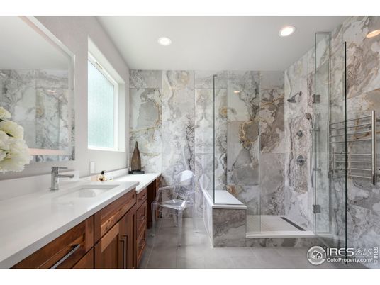 Bathroom, Glass Shower, Interior, Marble Walls, Recessed Lighting