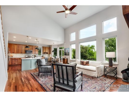 Dining room, Interior, Kitchen, Living room, Pendant Lights, Recessed Lighting, Stainless Steel Appliances, Wood Texture Flooring