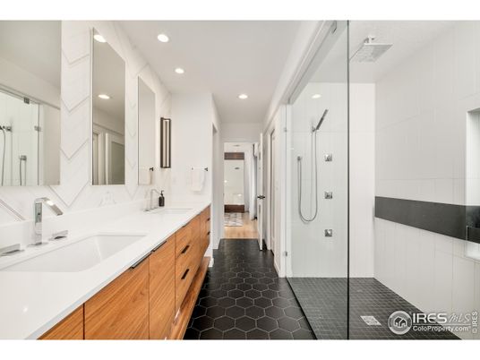 Bathroom, Dual Sink Vanities, Glass Shower, Interior, Recessed Lighting