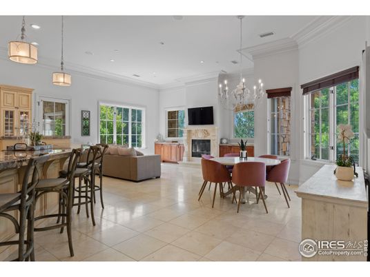 Chandelier, Dining room, Fireplace, Interior, Living room, Pendant Lights, Recessed Lighting