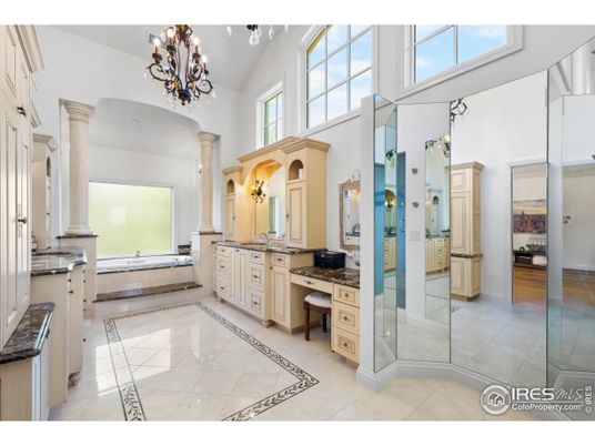 Bathroom, Chandelier, Dual Sink Vanities, Glass Shower, Interior