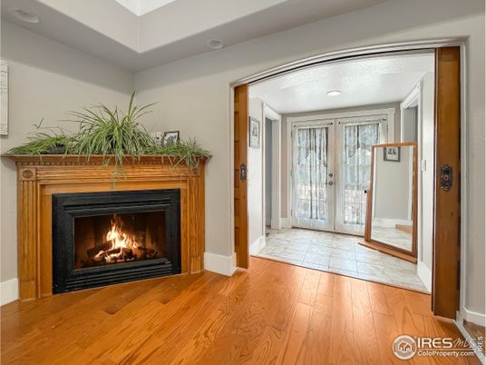 Fireplace, Interior, Recessed Lighting, Wood Texture Flooring