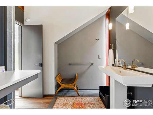 Bathroom, Interior, Pendant Lights, Wood Texture Flooring