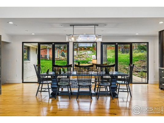 Dining room, Interior, Recessed Lighting, Wood Texture Flooring