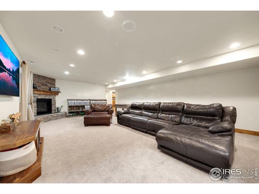 Fireplace, Interior, Living room, Recessed Lighting, Stone Walls