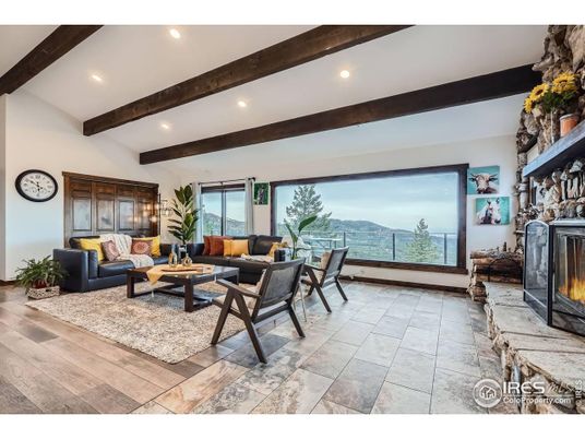 Fireplace, Interior, Living room, Recessed Lighting, Wooden Beams