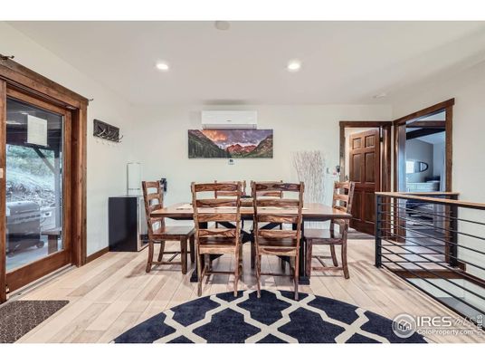 Dining room, Interior, Recessed Lighting, Wood Texture Flooring