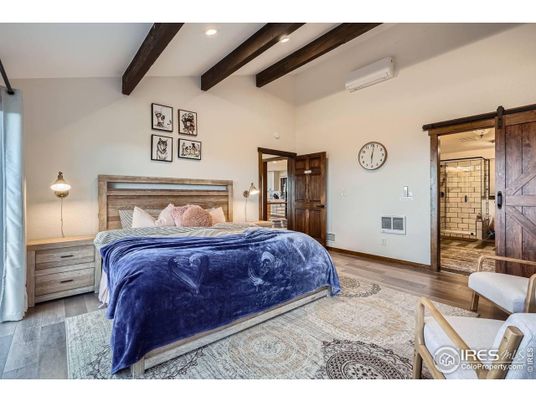 Bedroom, Interior, Recessed Lighting, Wooden Beams, Wood Texture Flooring