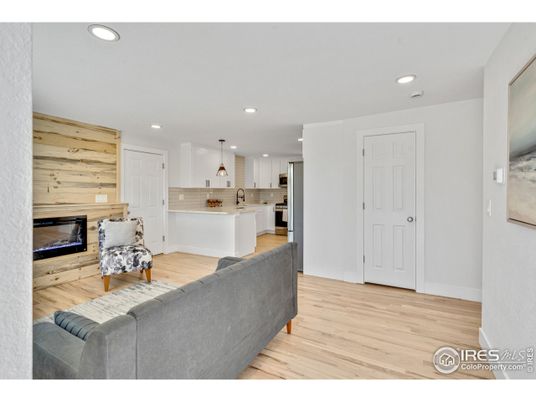 Interior, Kitchen, Living room, Recessed Lighting, Wood Texture Flooring, Wooden Walls