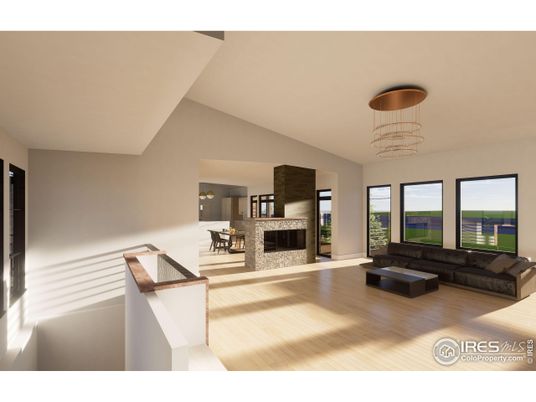 Fireplace, Interior, Living room, Pendant Lights, Wood Texture Flooring